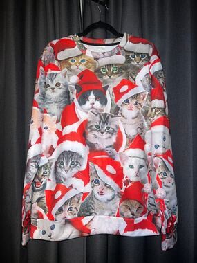 Ugly Christmas Sweater Xmas Sweatshirt Crewneck Size Large Cats